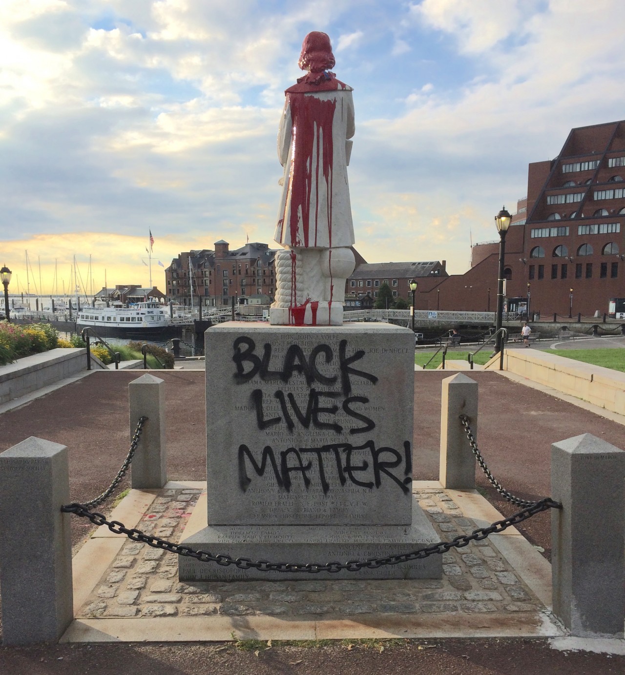 Black Lives Matter Defaces Statue of Christopher Columbus MRCTV